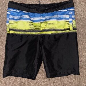 Wonder Nation Black and Blue Board Shorts with Dynamic Stripes